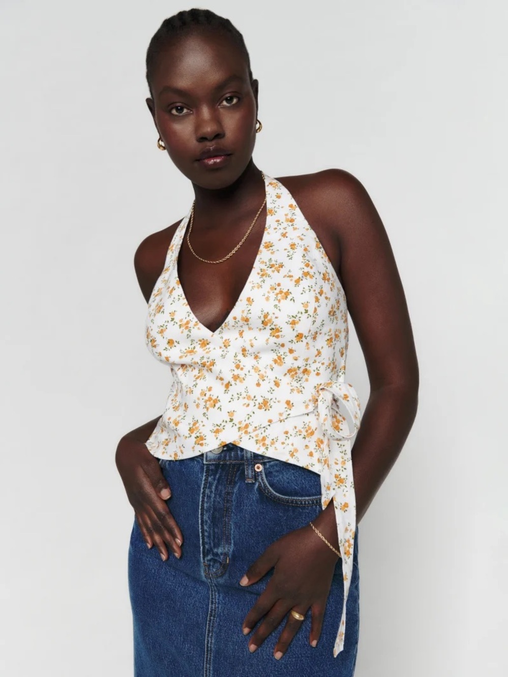 Reformation Raven Linen Top in Floral Print